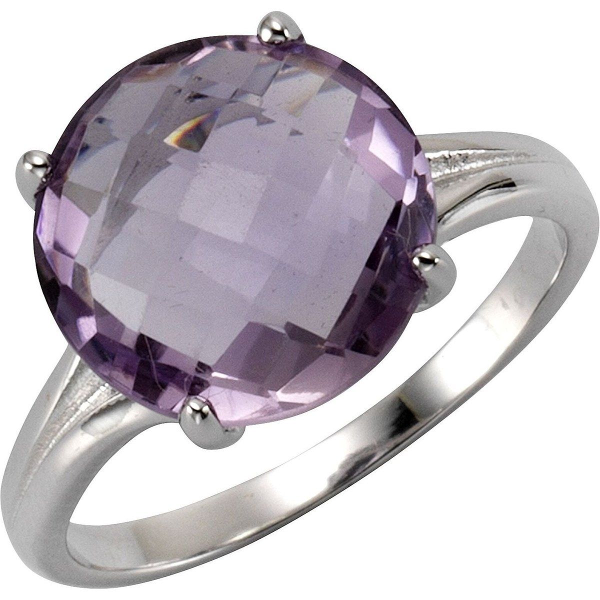Zeeme Gemstones Ring Silber 925 rhodiniert mit echtem Amethyst 12mm