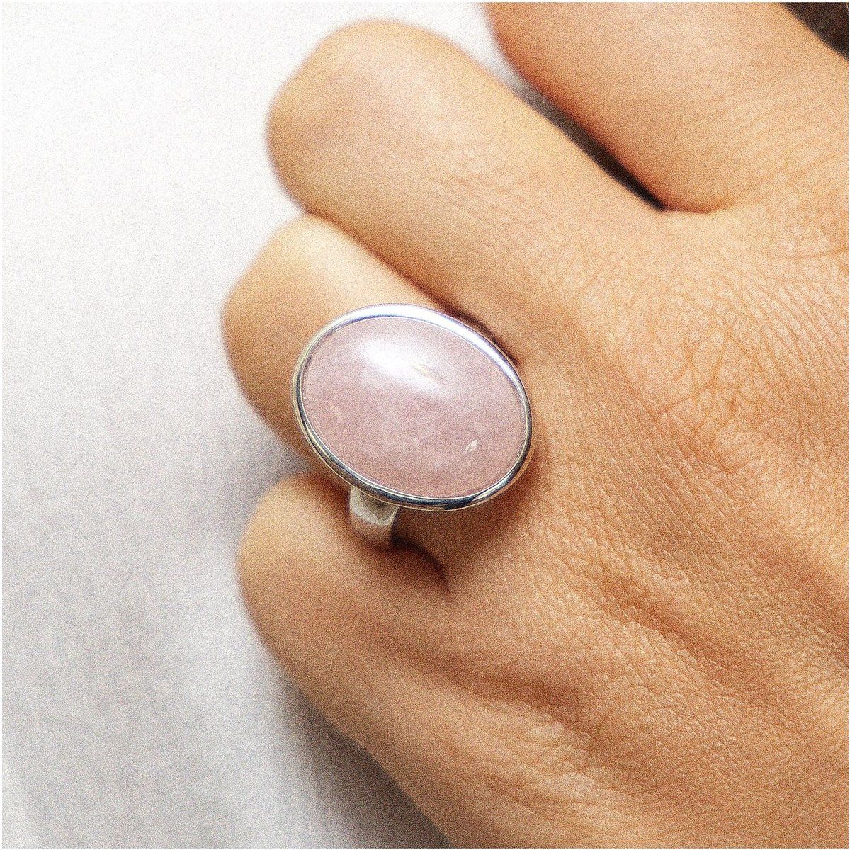 Zeeme Gemstones Ring Silber 925 rhodiniert mit echtem Rosaquarz 20x15mm