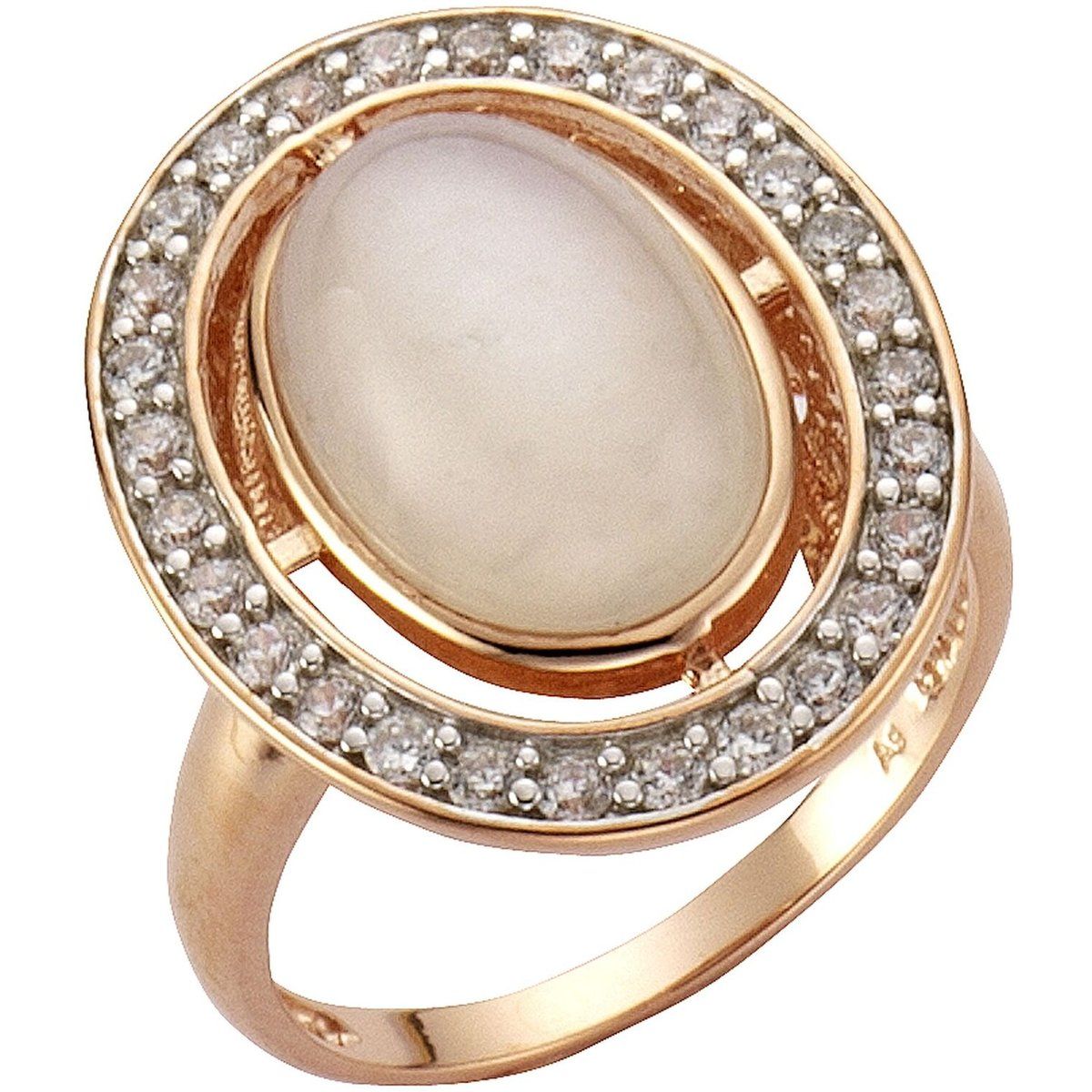 Zeeme Gemstones Ring Silber 925 rosé vergoldet mit echtem Mondstein Zirkonia