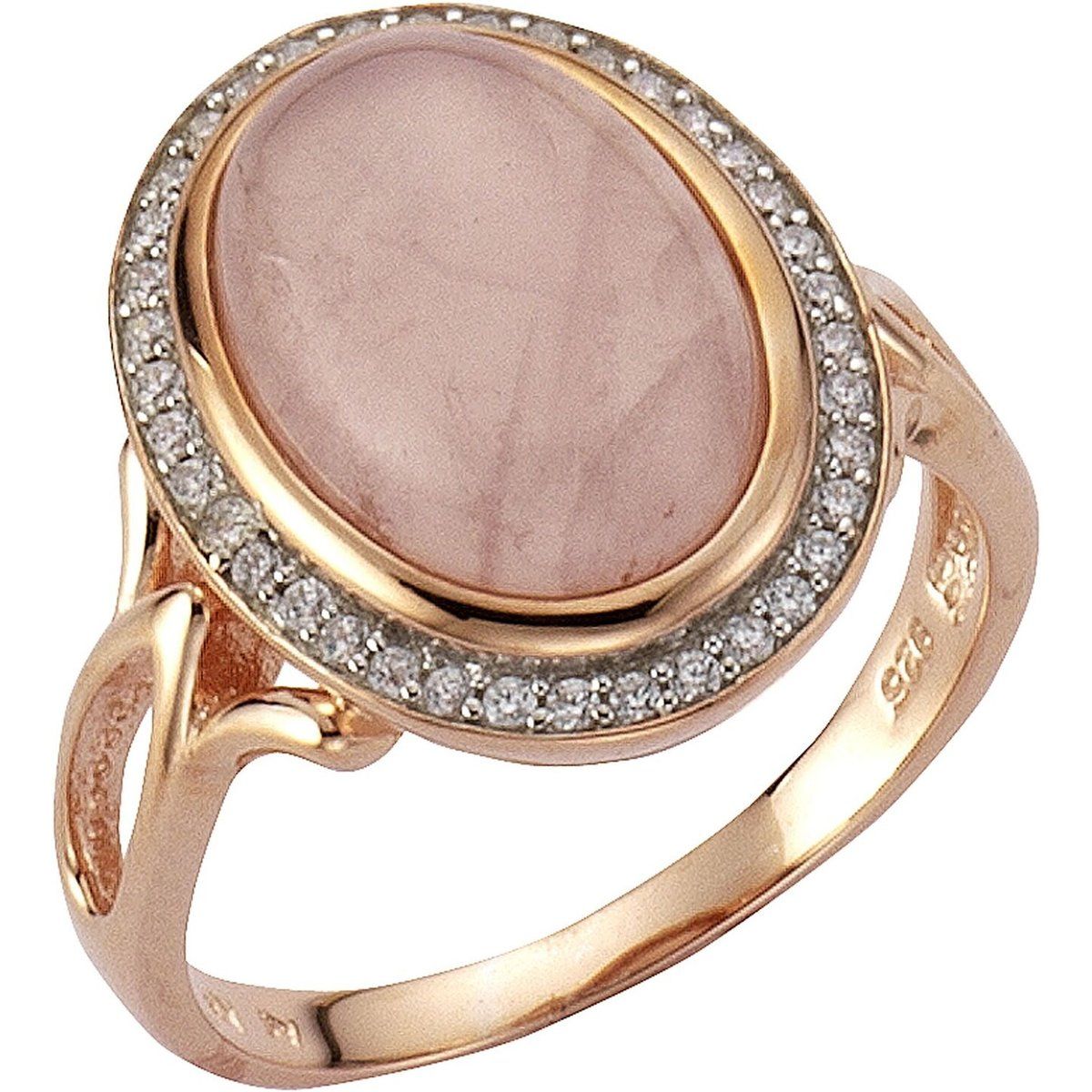 Zeeme Gemstones Ring Silber 925 rosé-vergoldet mit echtem Rosenquarz und Zirkonia