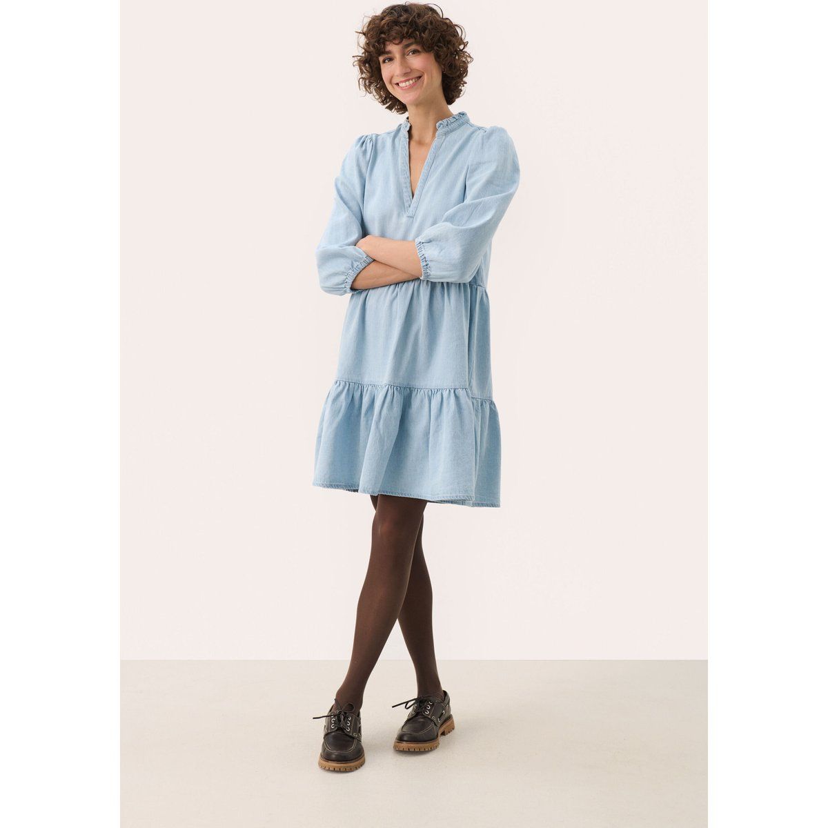 Langarm - Hemd A-shape Whiteish Blue denim