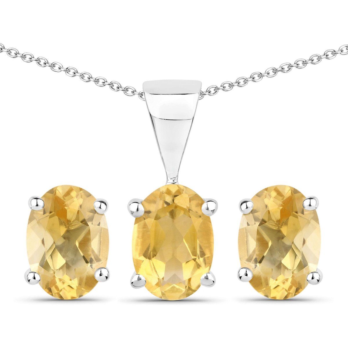 Vira Jewels Schmuck-Set Silber 925 rhodiniert Ohrringe und Halskette mit echtem Citrin