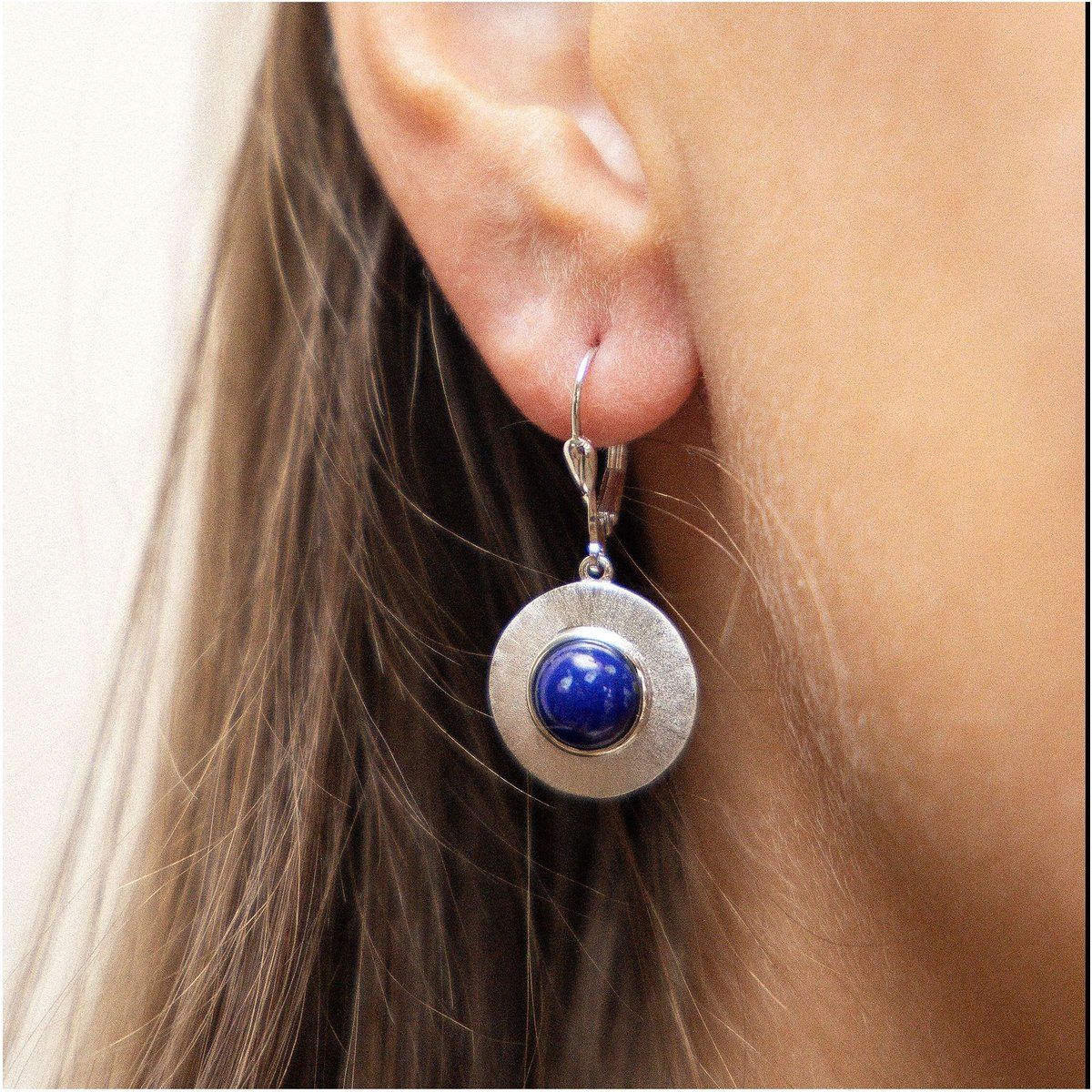 Zeeme Gemstones Ohrringe Silber 925 rhodiniert glanz/matt mit echtem Lapis 8mm