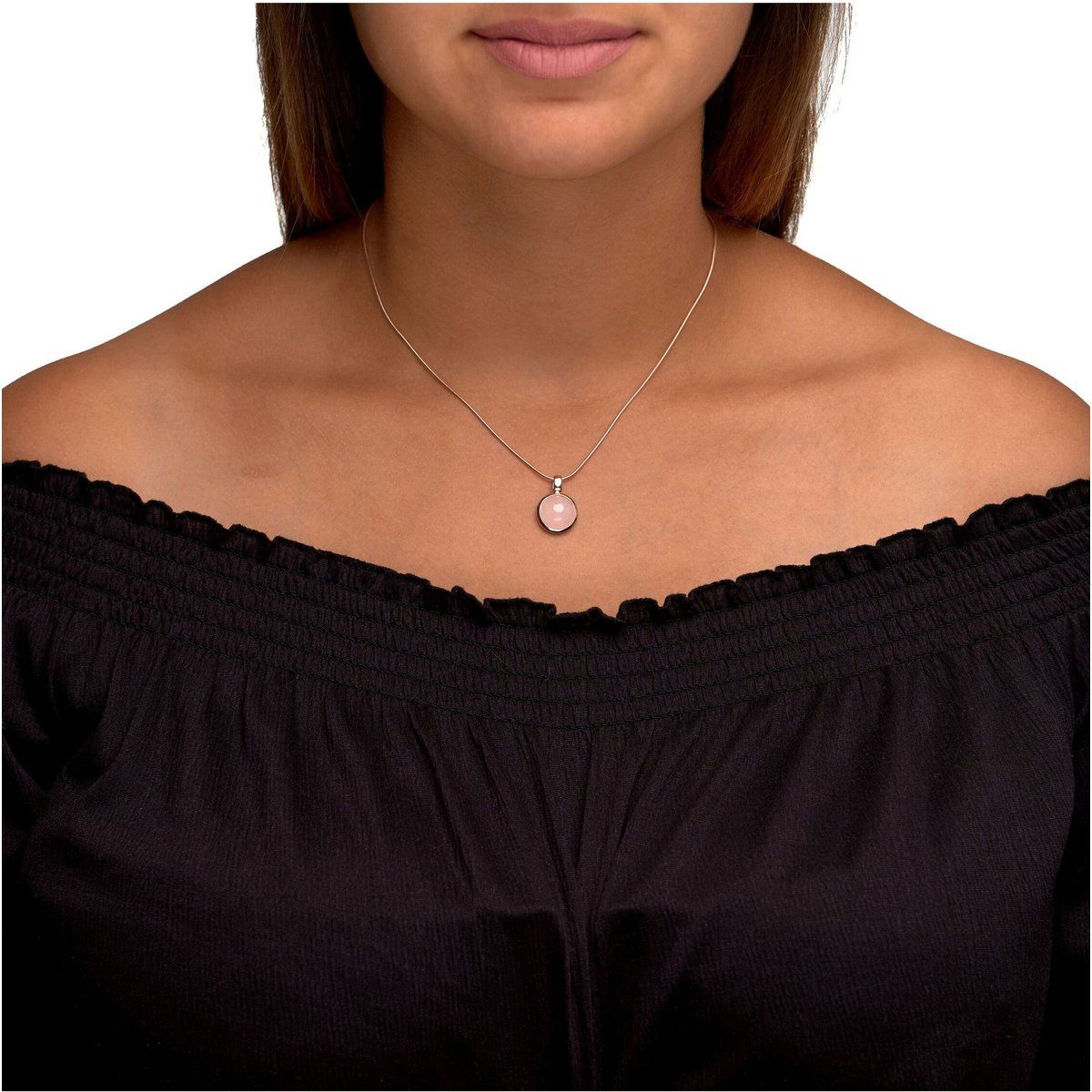 Zeeme Gemstones Halskette 925 Sterling Silber rosé-vergoldet mit echtem Rosenquarz 12mm