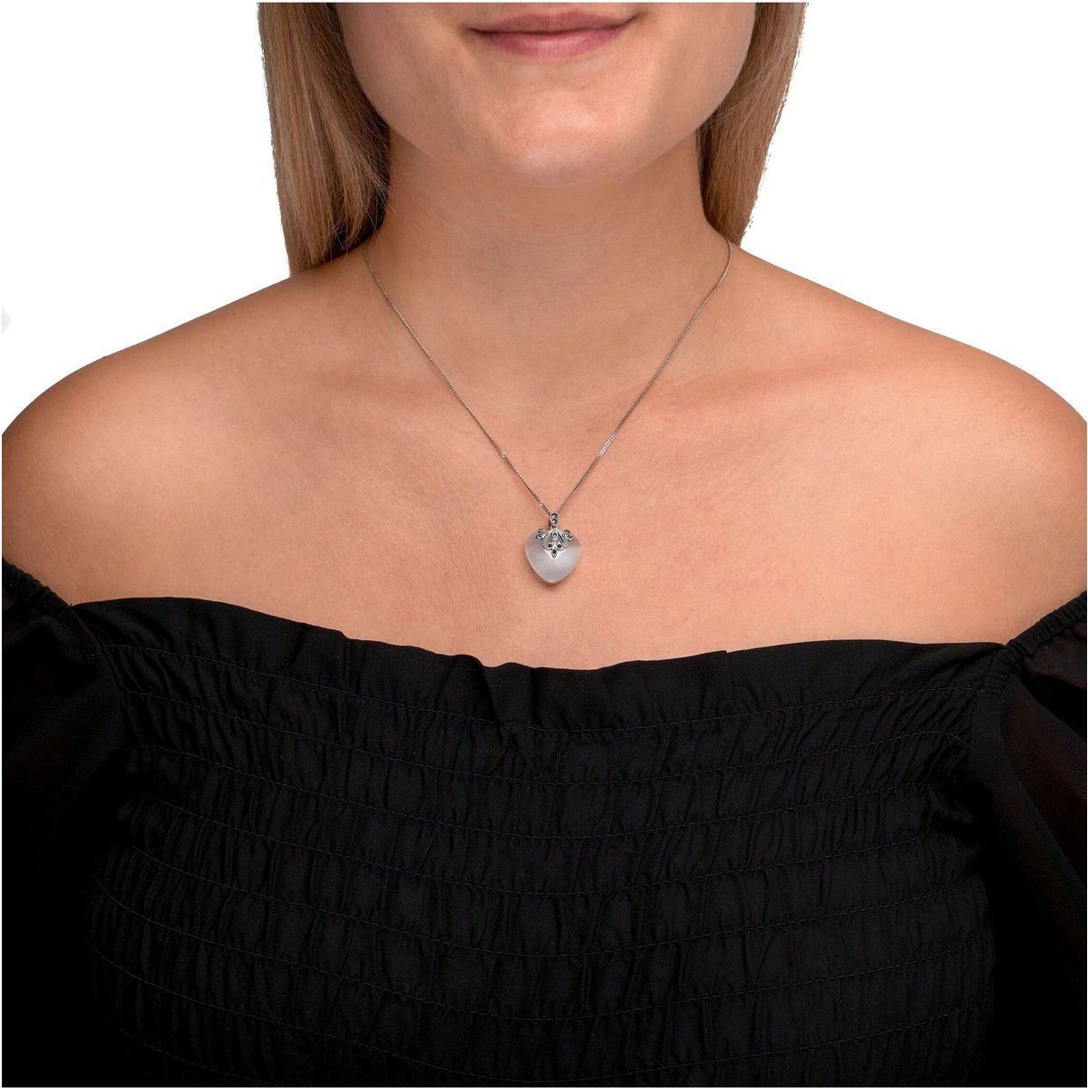 Zeeme Gemstones Halskette Silber 925 oxydiert 45cm lang mit Katzenauge und Markasit
