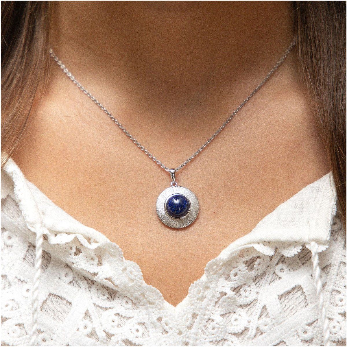 Zeeme Gemstones Halskette Silber 925 rhodiniert 42+3cm glanz/matt mit echtem Lapis 10mm