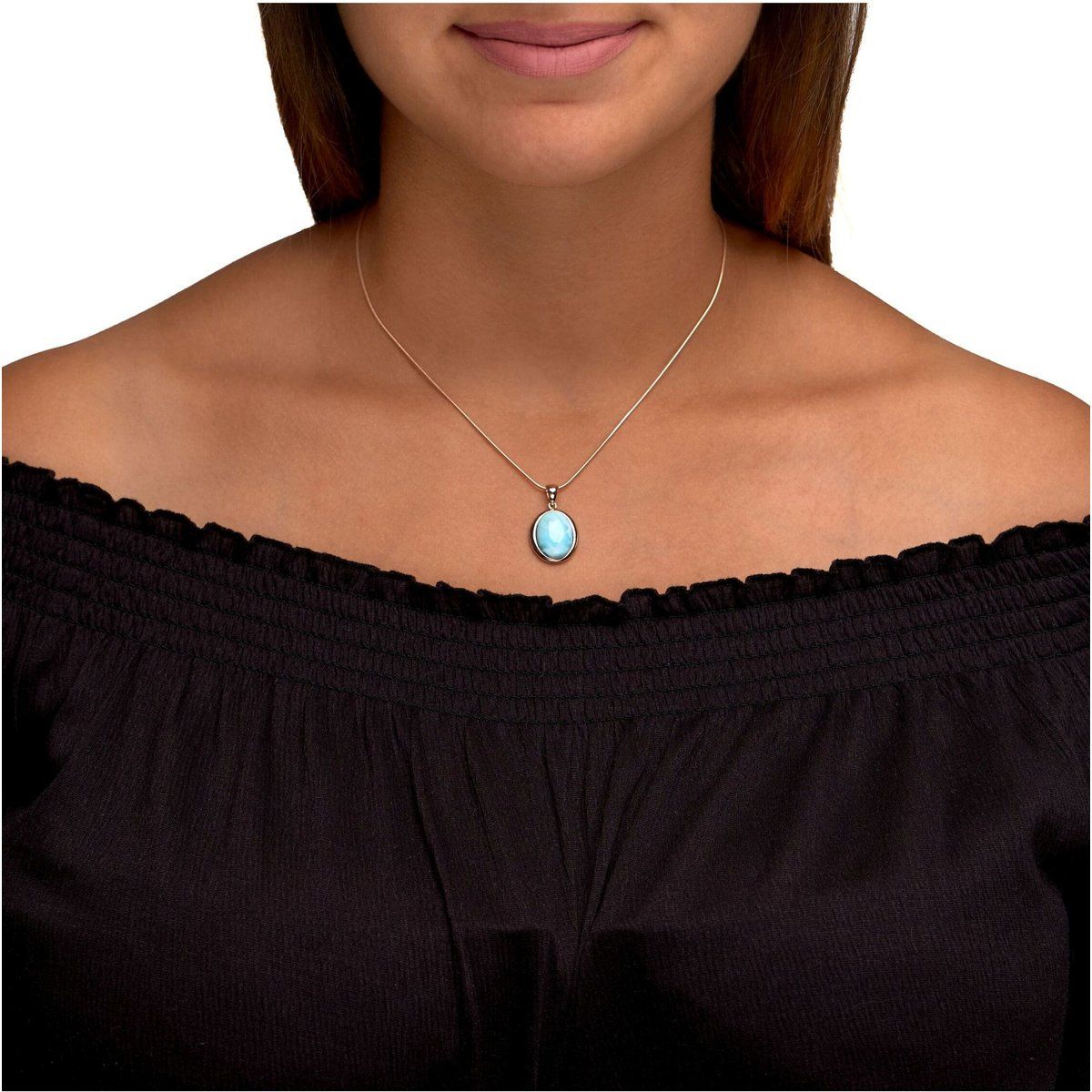 Zeeme Gemstones Halskette Silber 925 rhodiniert 42+5cm mit echtem Larimar