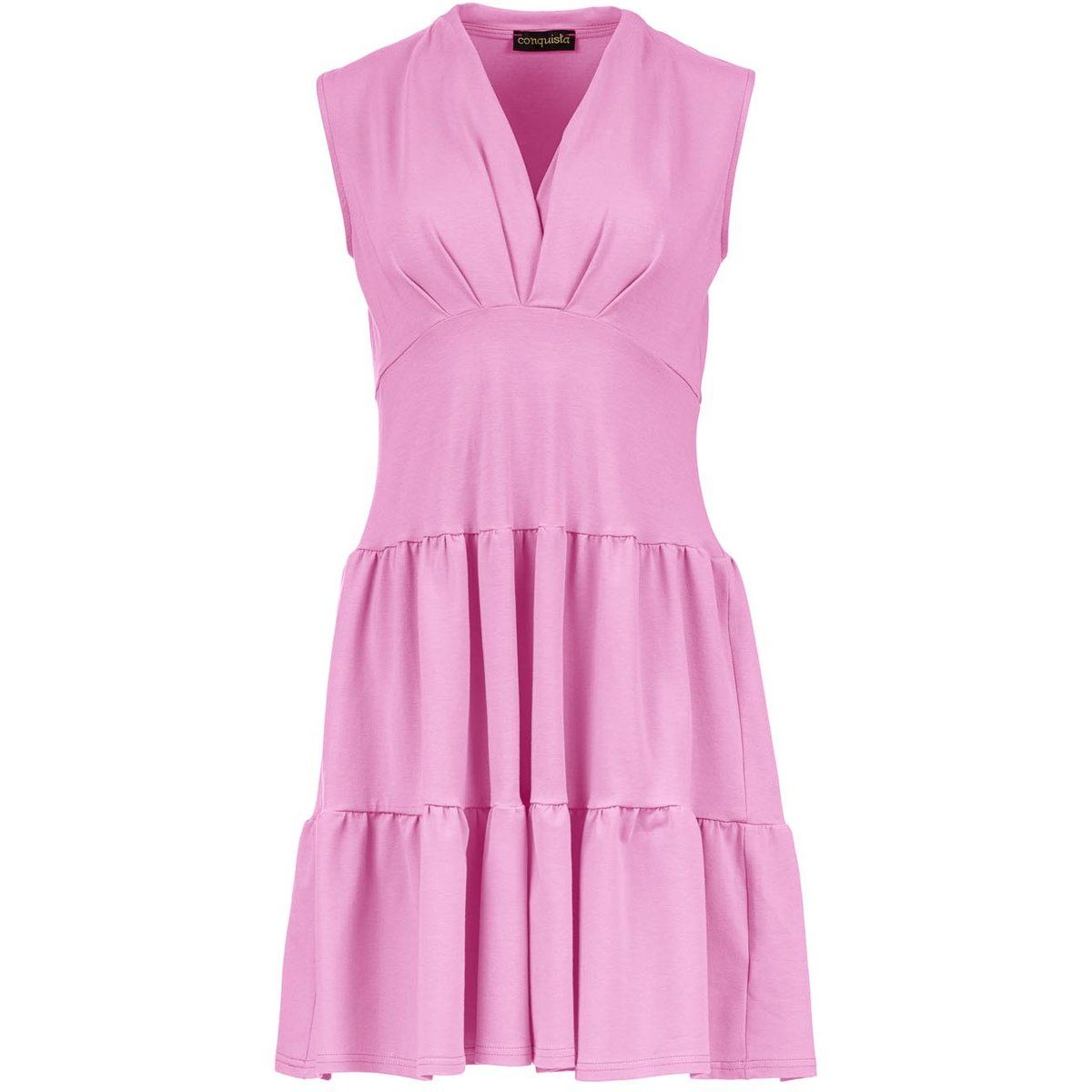 Rosa ärmelloses Jerseykleid mit V-Ausschnitt – Lockere Passform, knielang