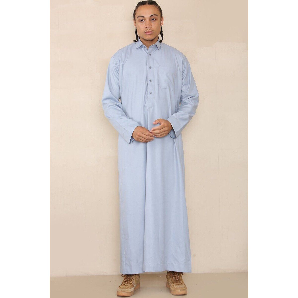 Herren Blau Thobe Jubba Saudi Ramadan Eid Islamischer Kaftan Kaudara Arabisch Jubbah