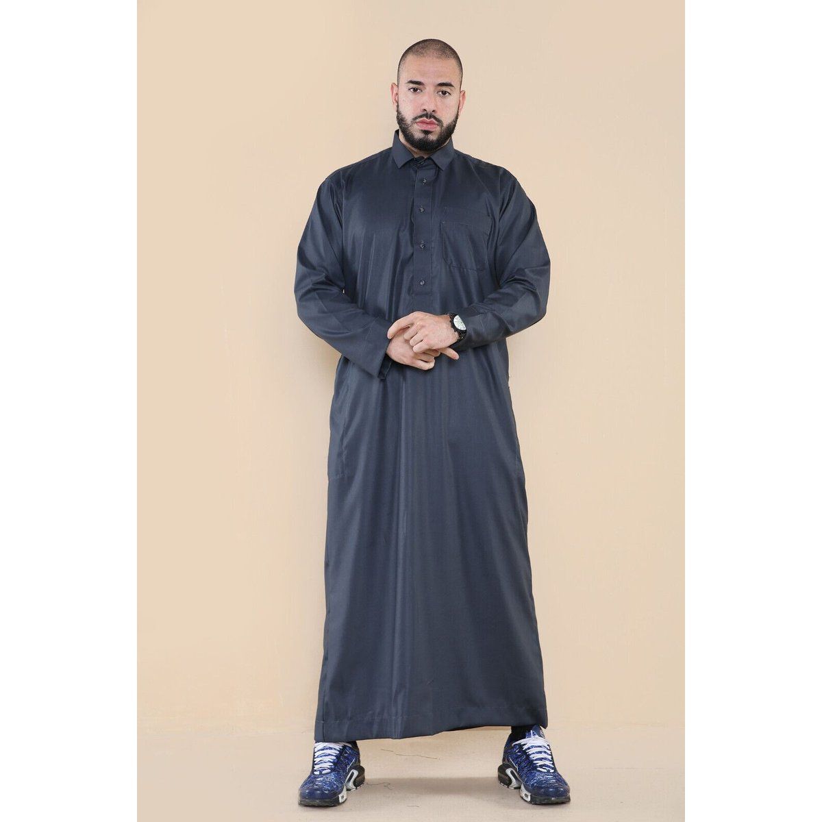 Herren Grau Thobe Jubba Saudi Ramadan Eid Islamischer Kaftan Kaudara Arabisch Jubbah