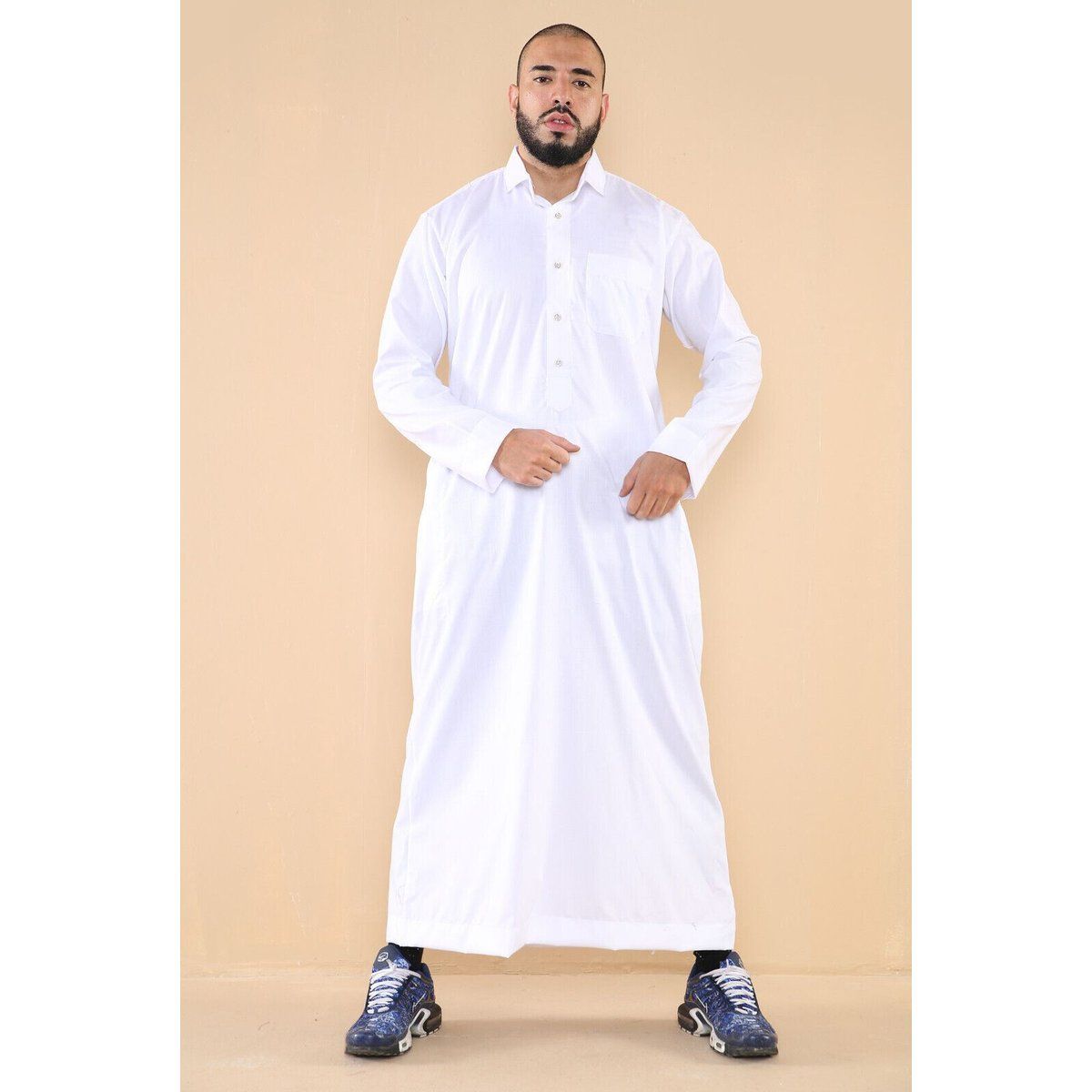Herren Weiß Thobe Jubba Saudi Ramadan Eid Islamischer Kaftan Kaudara Arabisch Jubbah