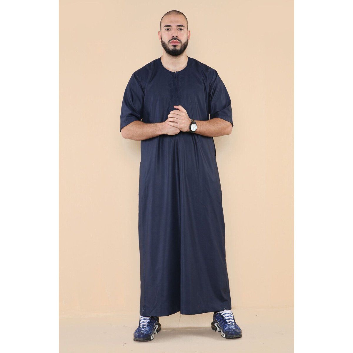 Marineblauer Thobe Jubba islamischer arabischer marokkanischer Saudi-Kaftan mit Reißverschluss