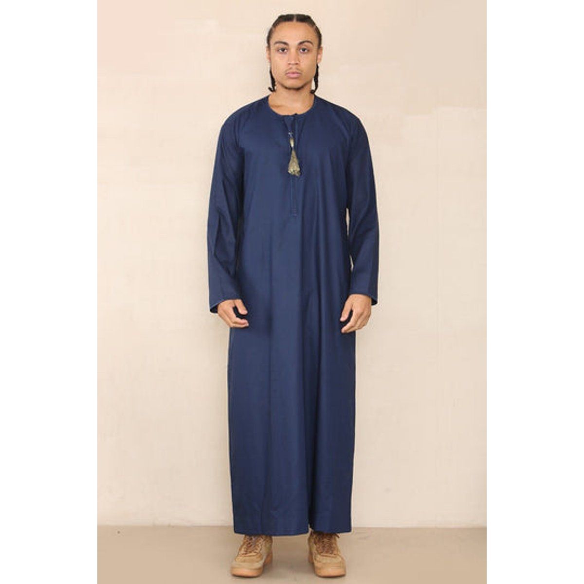 Blauer Thobe Jubba für Herren, Saudi-arabischer Eid-Emirati-Kaftan, Jubbah-Quastenrobe