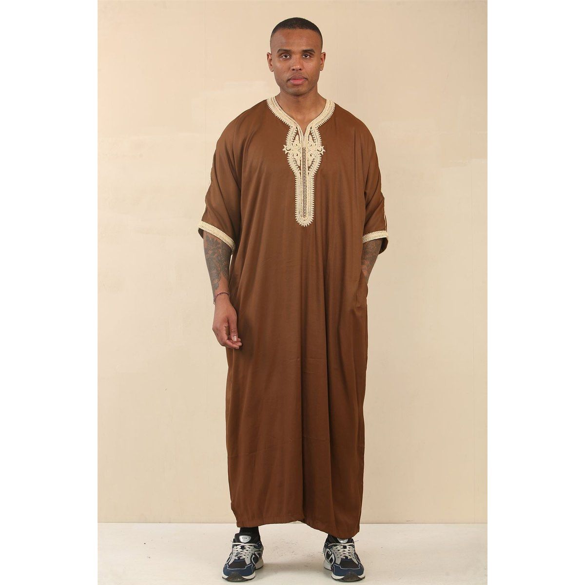 Braune marokkanische Thobe Jubba Robe für Herren Eid Djellaba Gandoura