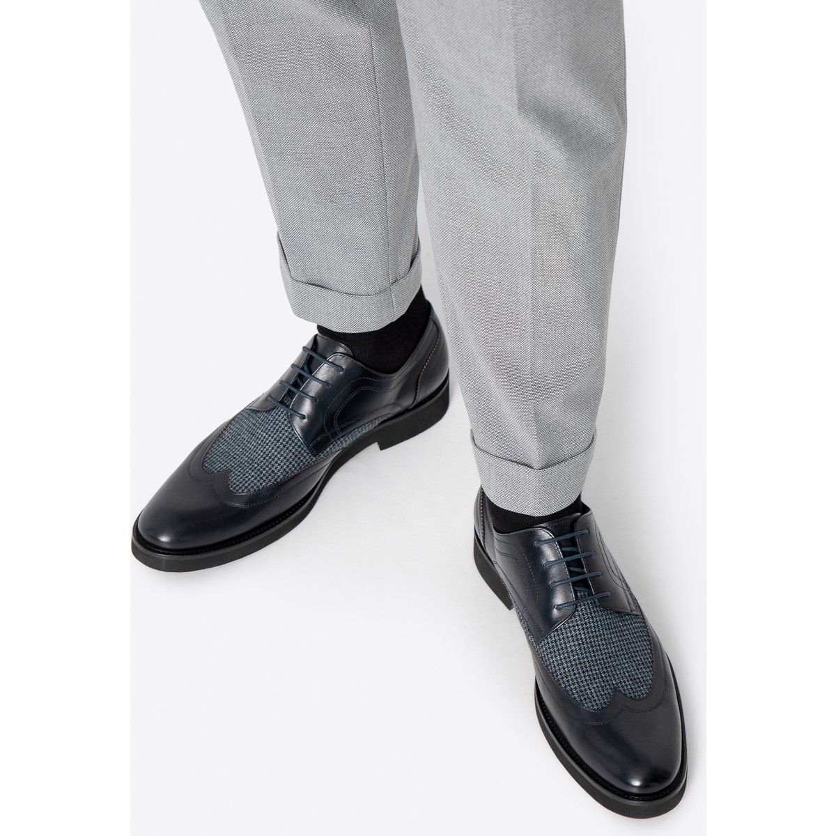 Wittchen Herren-Derbyschuhe aus Leder mit Textileinsätzen, marineblau, Naturleder