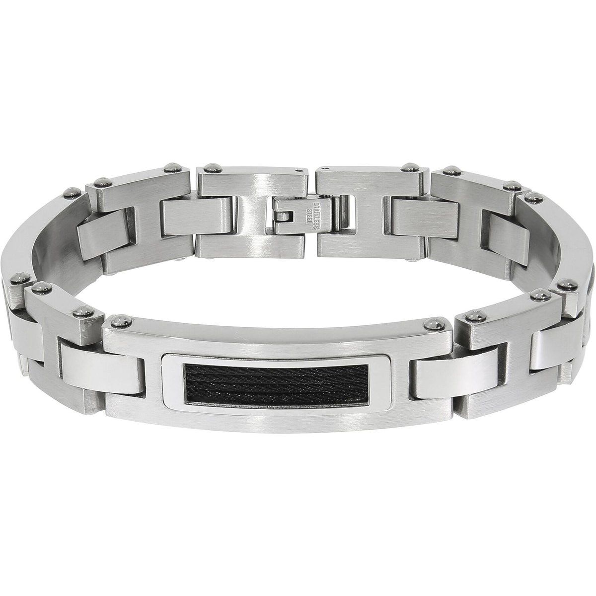 Zeeme Stainless Steel Armband Edelstahl matt glanz zweifarbig mit schwarzem Stahlseil