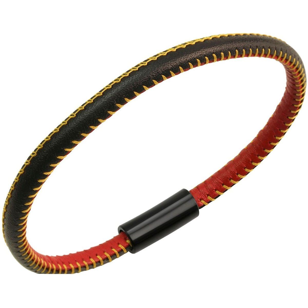 Zeeme Stainless Steel Armband echt Leder mit Deutschland-Farben 21cm