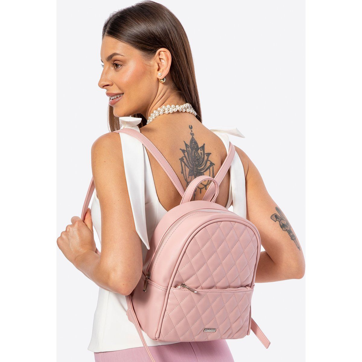 Wittchen Damenrucksack aus Kunstleder mit Ziernähten, Rosa, Öko-Leder