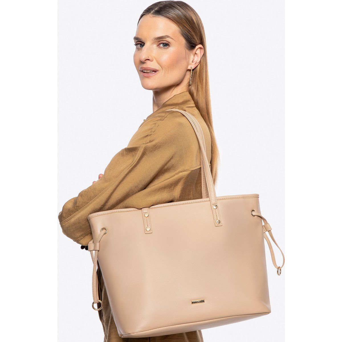 Wittchen Damen-Einkaufstasche aus Öko-Leder mit Trageriemen, Beige