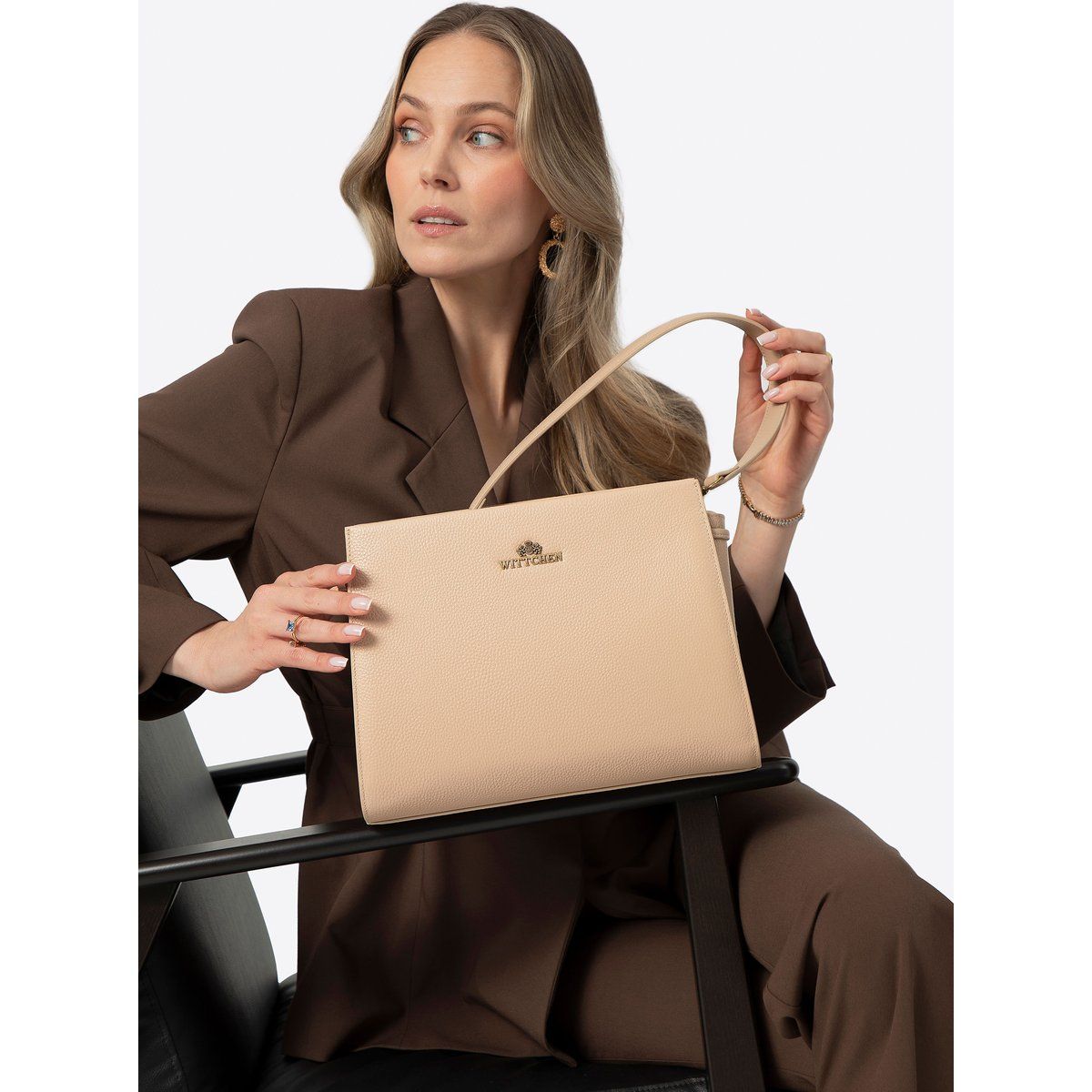 Wittchen Damen-Ledertasche mit Riemen, Beige, Naturleder