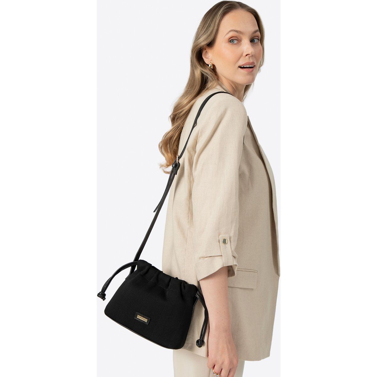 Wittchen Damen kleiner schwarzer Polyester-Kordelzugbeutel