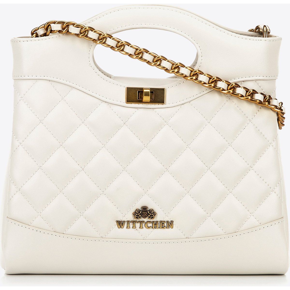 Wittchen Mini-Lederetui für Damen mit Kette, gesteppt, Creme, Naturleder