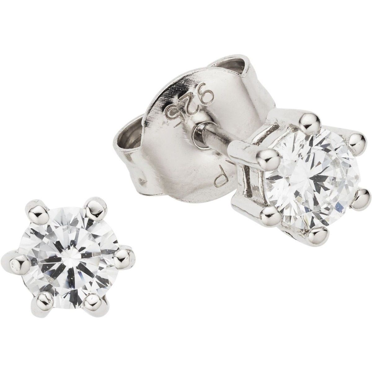 Zeeme Silber Ohrringe Silber 925 rhodiniert mit weißen Zirkonia-Steinen