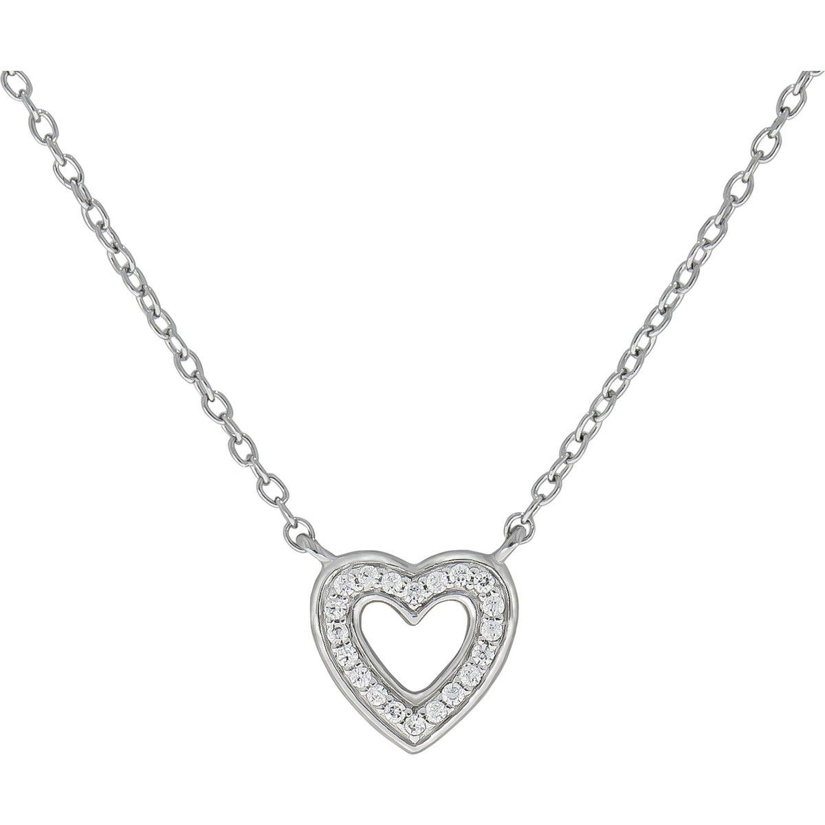 Zeeme Silber Halskette Silber 925 rhodiniert 42+5cm lang mit Herz-Motiv