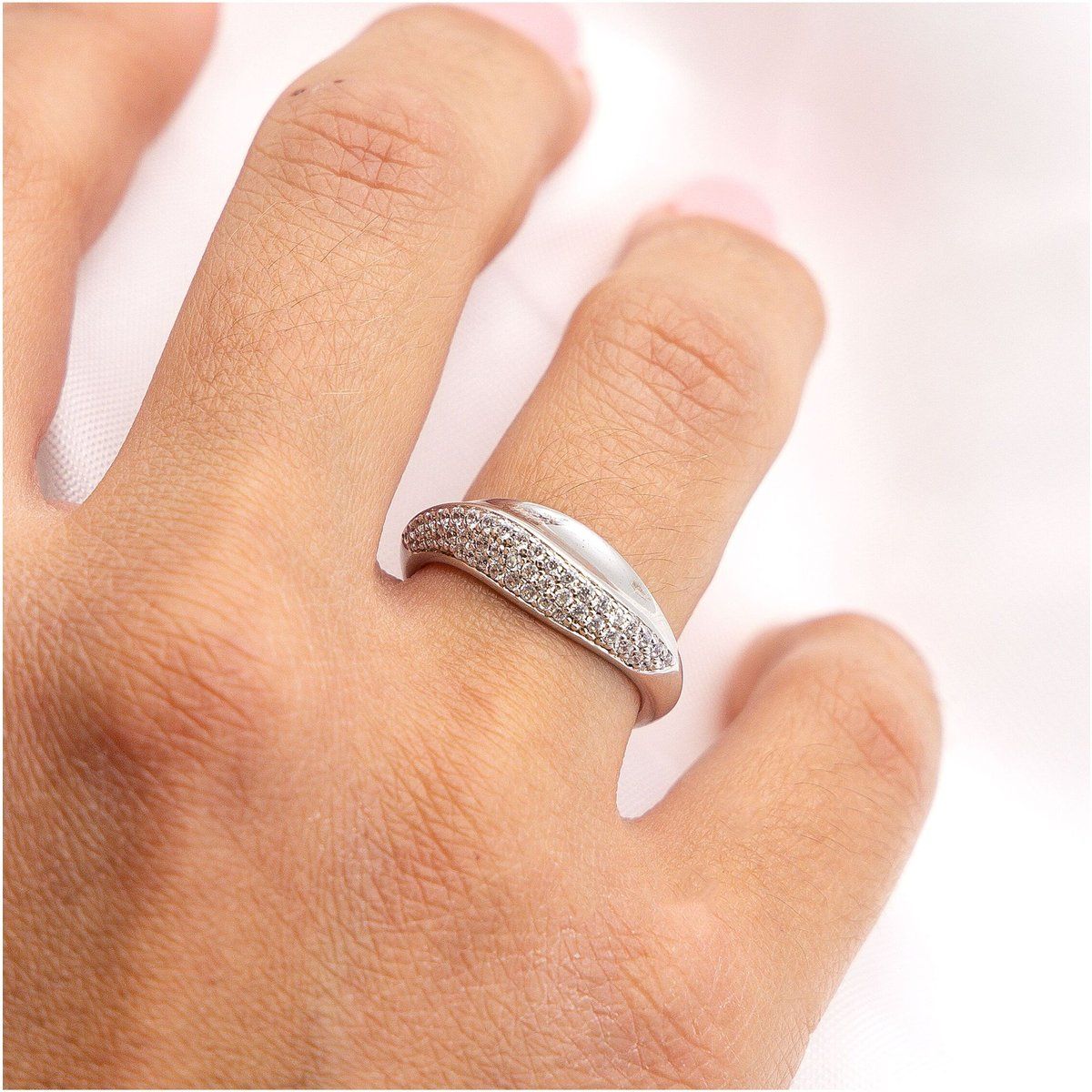 Zeeme Silber Ring Silber 925 rhodiniert mit Zirkonia weiß