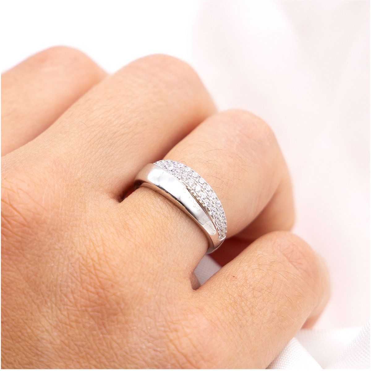 Zeeme Silber Ring Silber 925 rhodiniert mit Zirkonia weiß