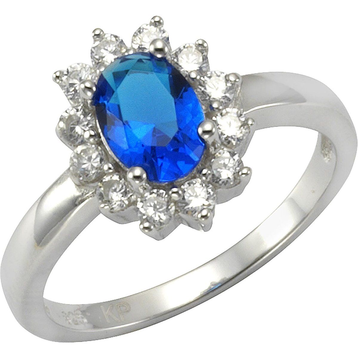 Zeeme Silber Ring Silber 925 rhodiniert mit Zirkonia blau und weiß