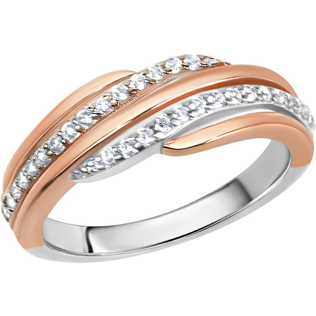 Zeeme Silber, F Ring Silber 925 zweifarbig mit Zirkonia weiß