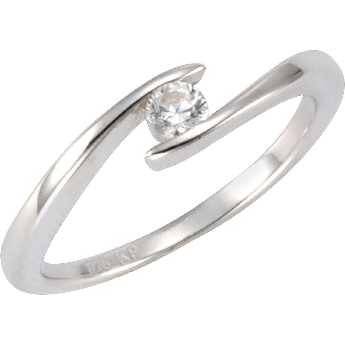 Zeeme Silber Ring Silber 925 rhodiniert mit weißem Zirkonia-Stein