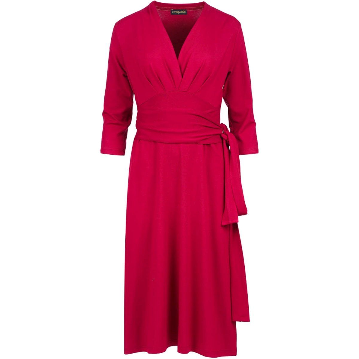 Bordeauxrotes Wickelkleid mit 3/4-Ärmeln und V-Ausschnitt – weicher Viskose-Jersey