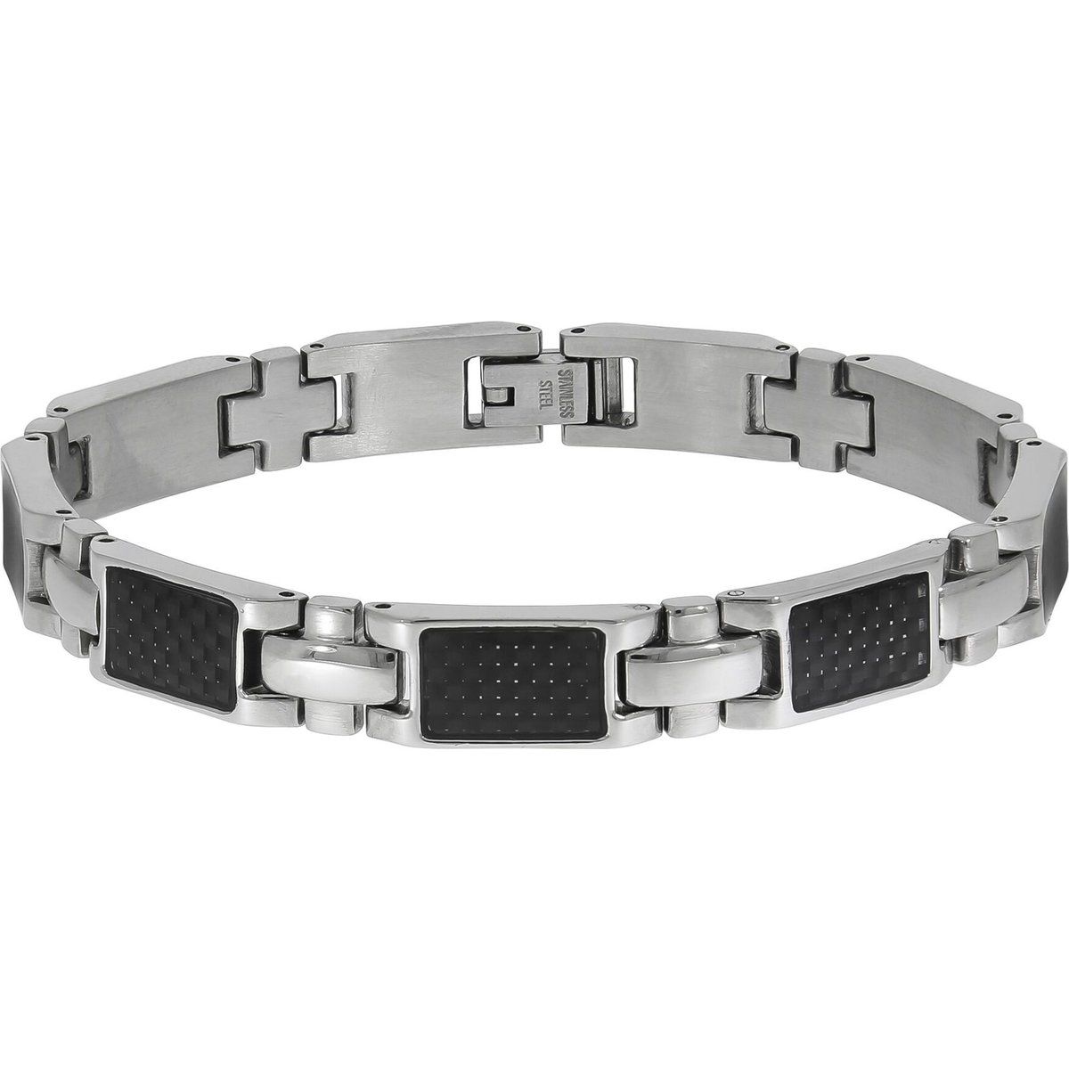 Zeeme Stainless Steel Armband Edelstahl poliert mit Carbon-Einlagen 20,5cm lang