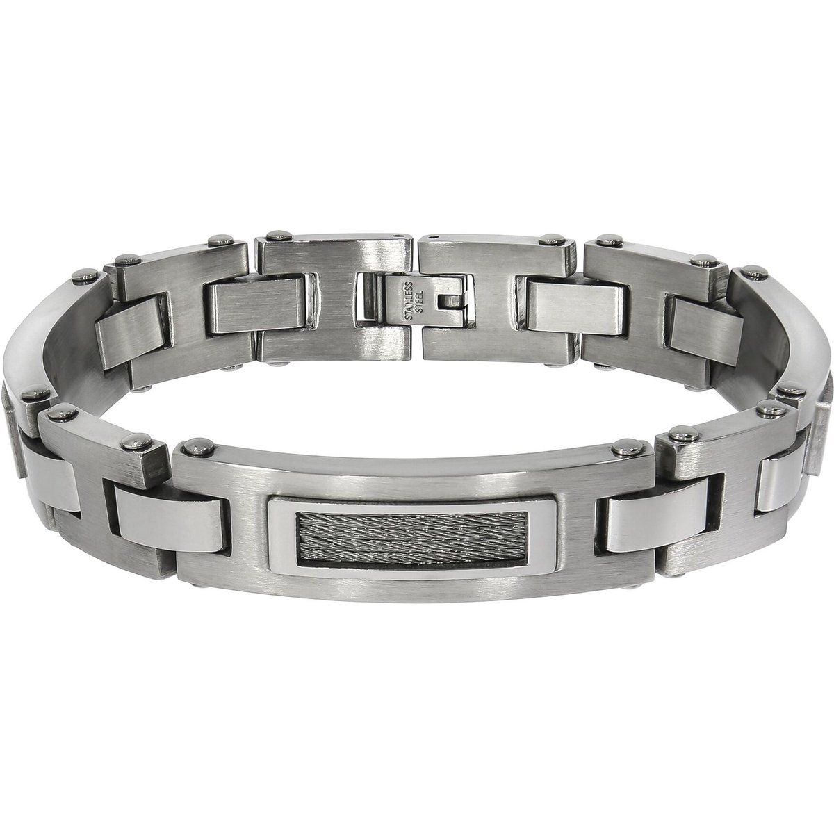 Zeeme Stainless Steel Armband Edelstahl poliert matt mit Stahlseil 21,5cm lang