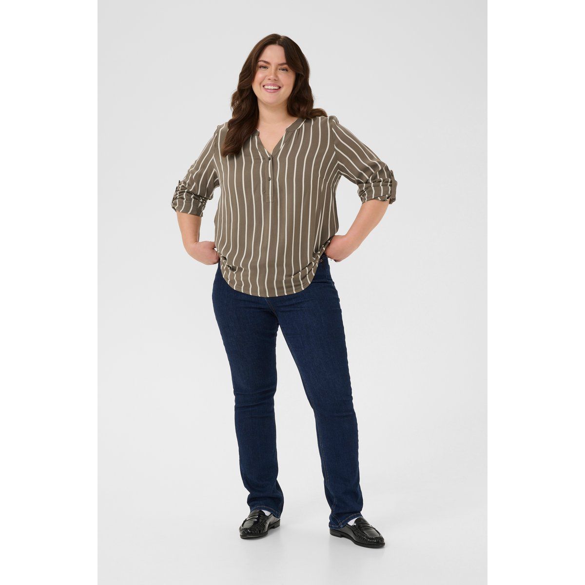 Langarm-Bluse KCsida Langarm-Bluse Regular fit brown white