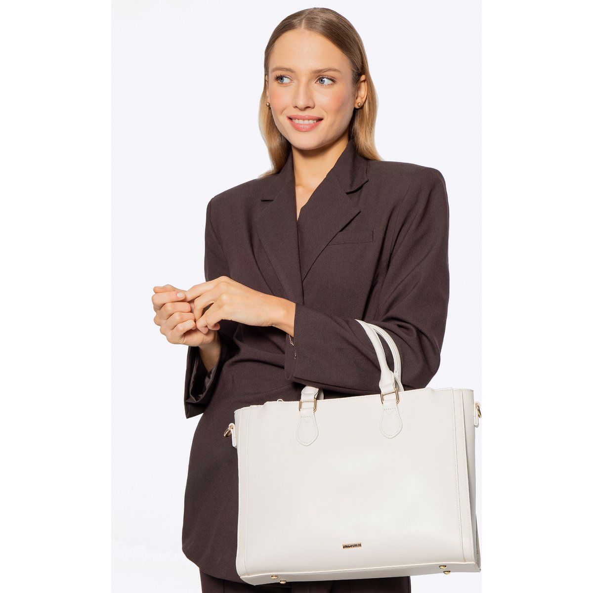Wittchen Damen-Laptoptasche, 14, 5 Zoll, Kunstleder, Creme, Öko-Leder