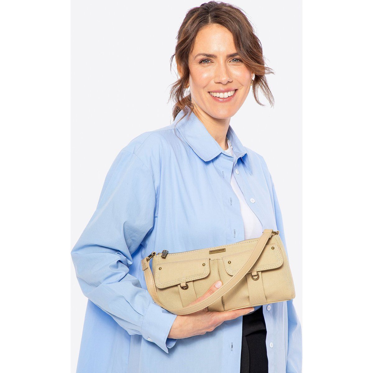 Wittchen Damen-Schultertasche mit Fächern, beige Baumwolle
