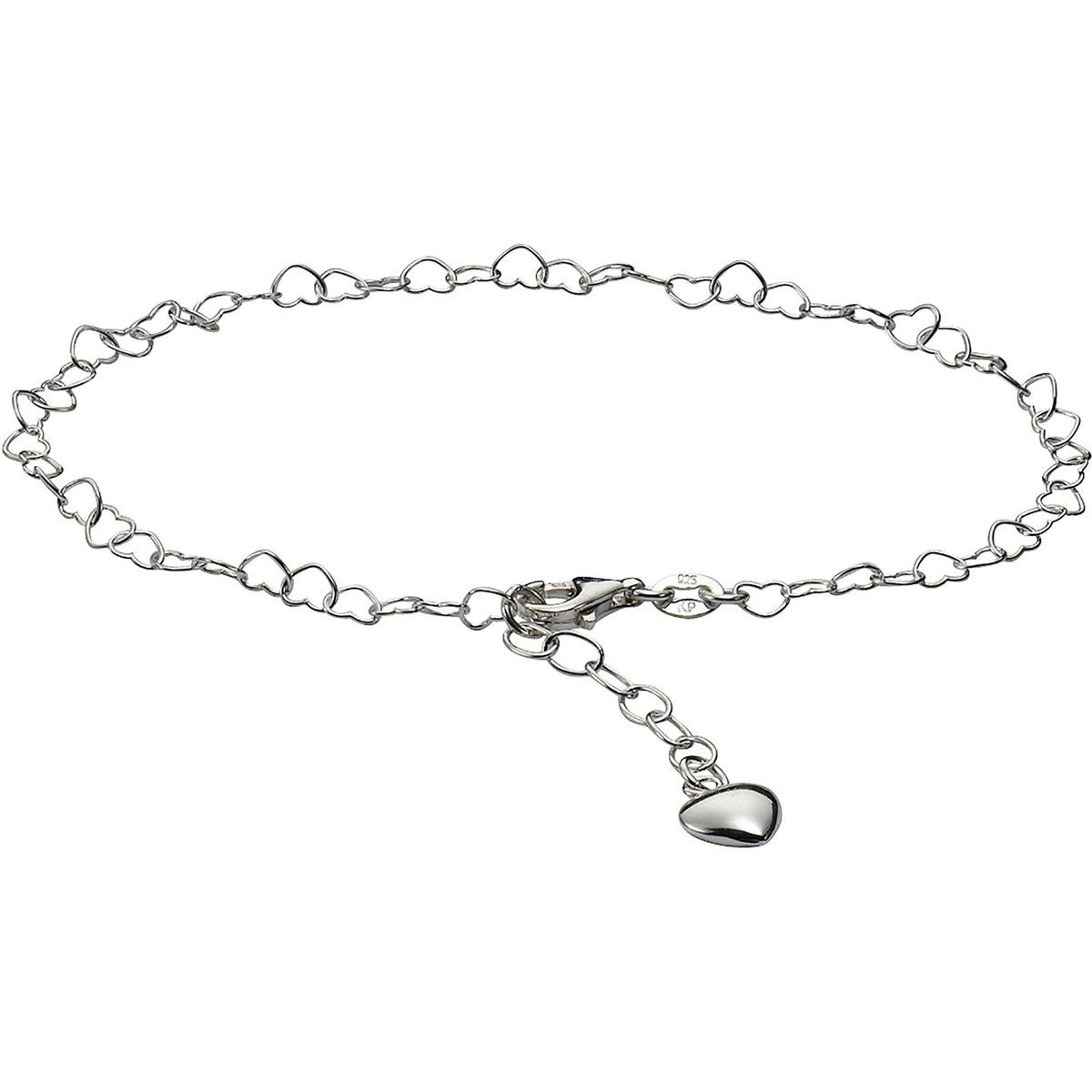 Zeeme Silber Fusskette Silber 925 mit Herz-Motiv 23-26cm