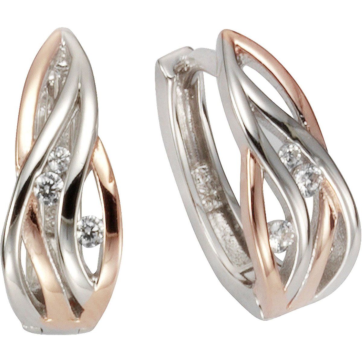 Zeeme Silber Ohrringe Silber 925 zweifarbig 6x Zirkonia weiß