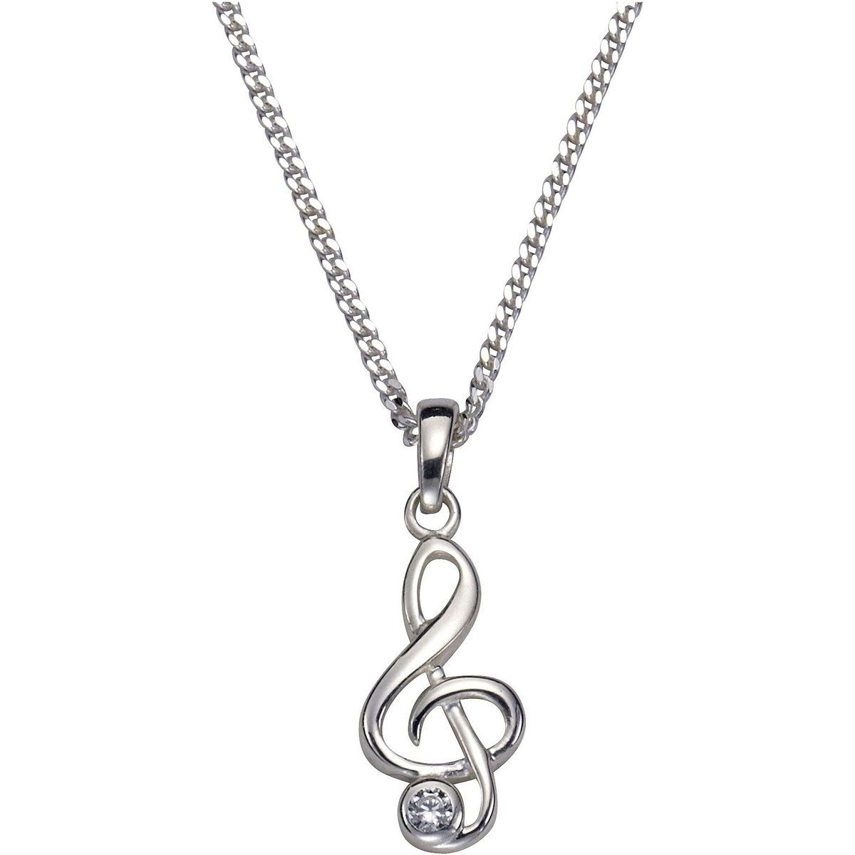 Zeeme Silber Halskette Silber 925 rhodiniert Notenschlüssel mit Zirkonia weiß