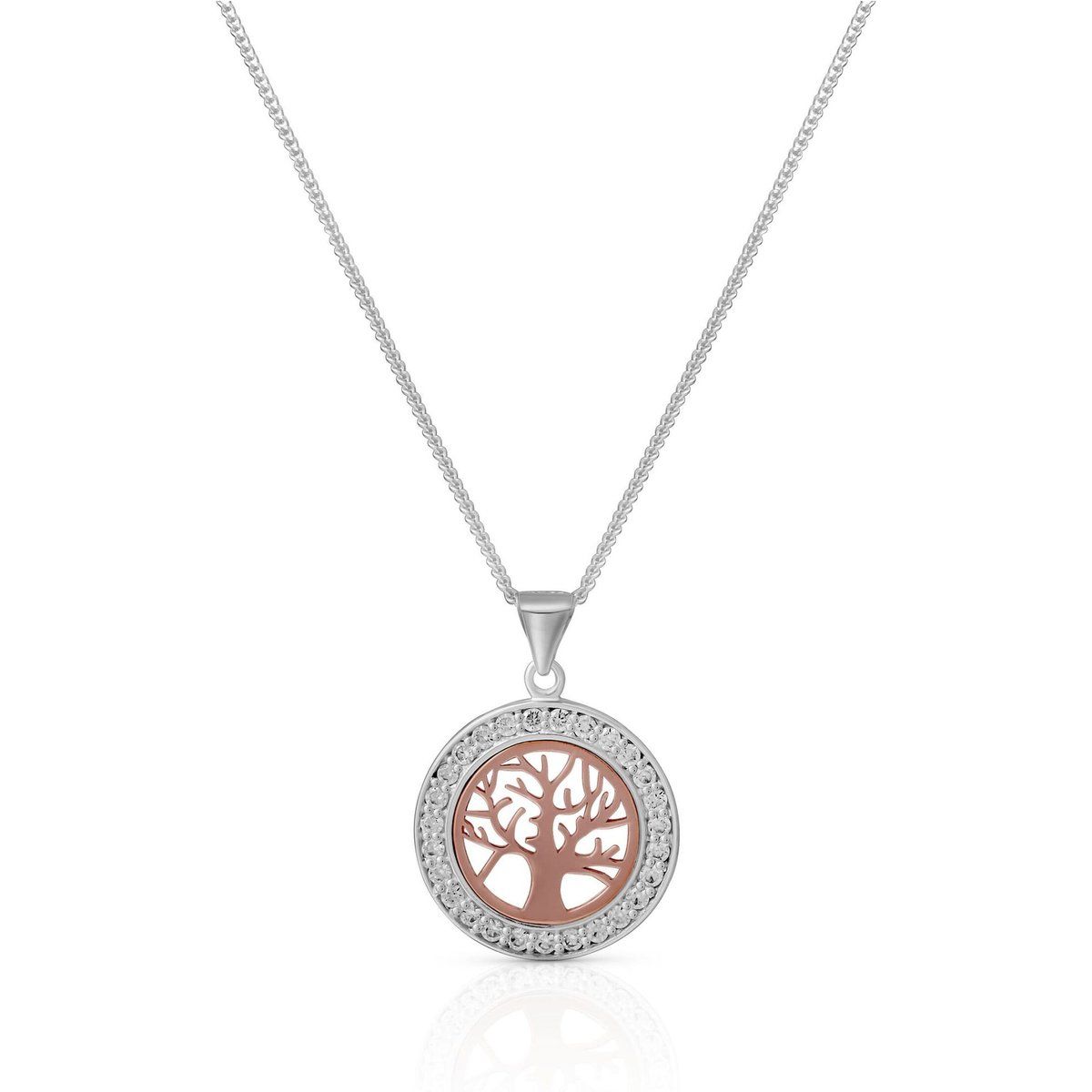 Zeeme Silber Halskette Silber 925 zweifarbig mit Lebensbaum-Motiv