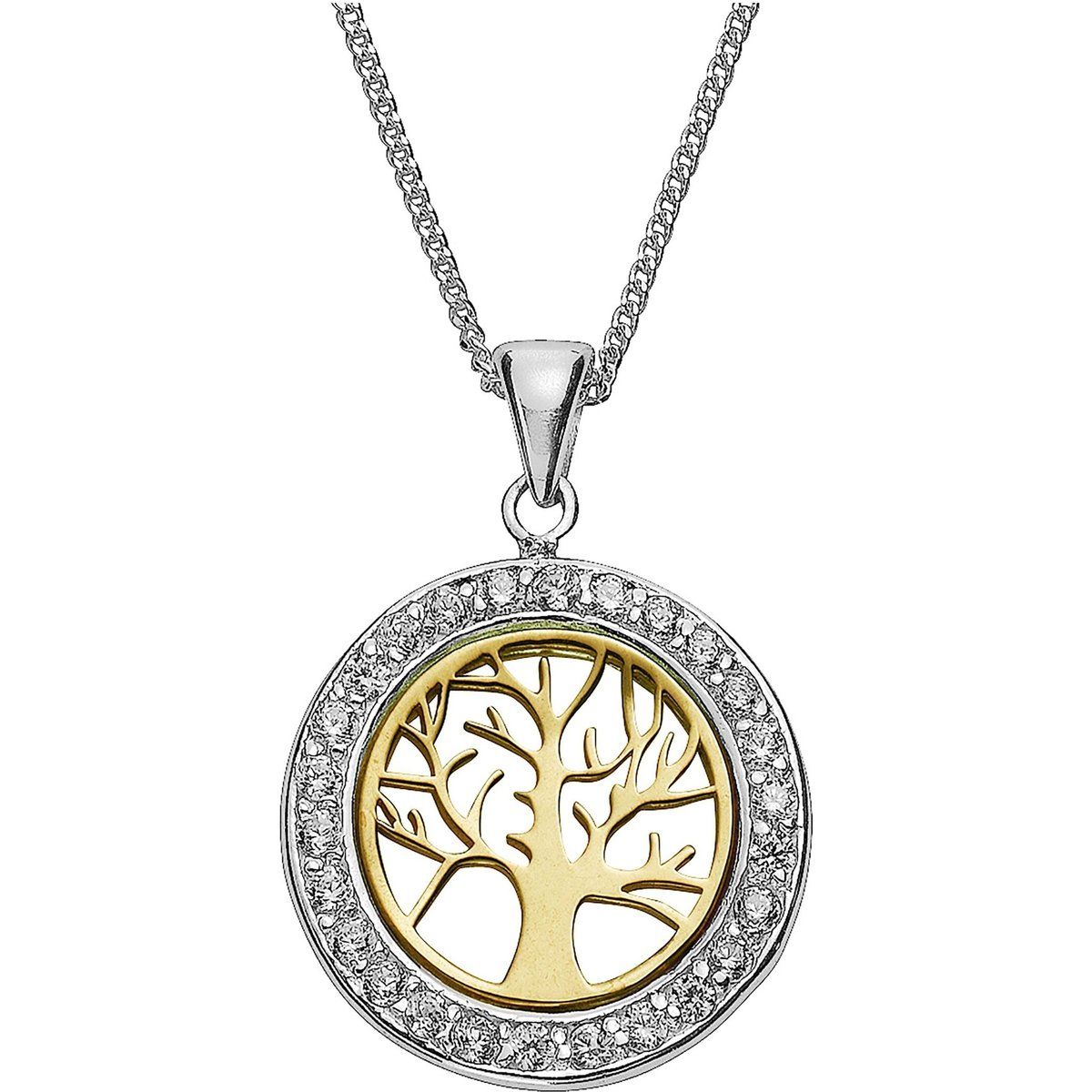 Zeeme Silber Halskette Silber 925 zweifarbig mit Lebensbaum-Motiv