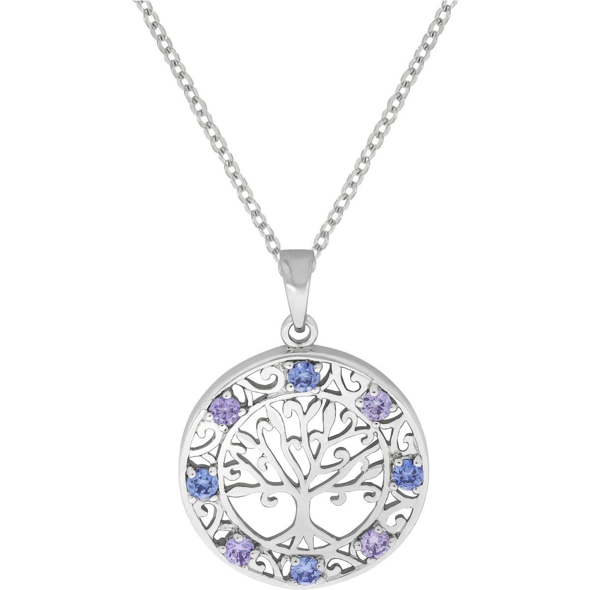 Zeeme Silber Halskette Silber 925 rhodiniert mit Lebensbaum-Motiv und Zirkonia-Steinen
