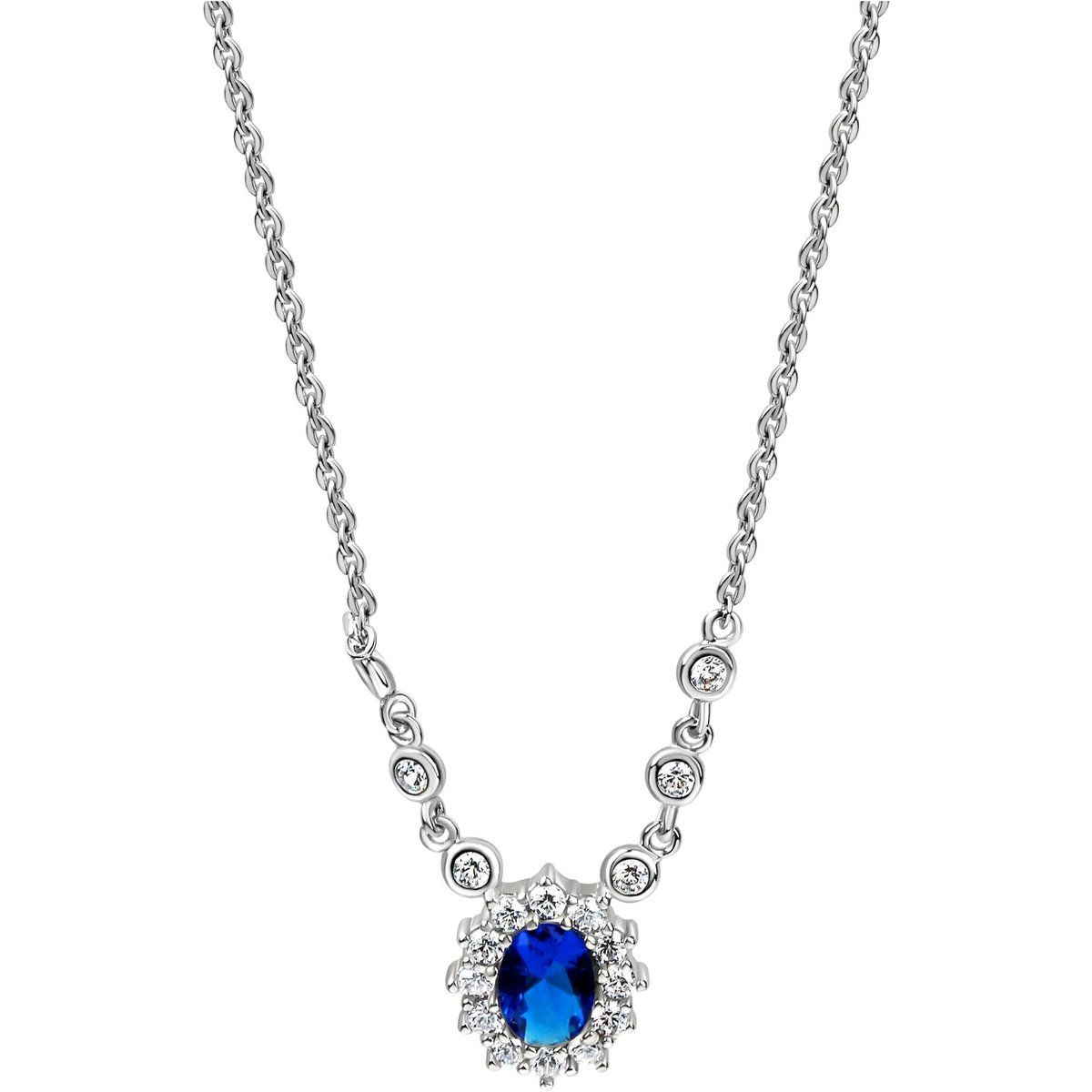 Zeeme Silber Halskette Silber 925 rhodiniert mit Zirkonia blau und weiß