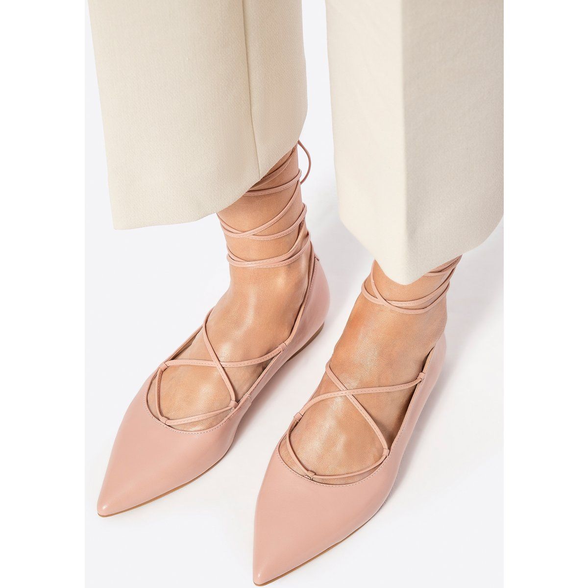 Wittchen Damen-Ballerinas aus echtem Leder mit spitzer Zehenpartie, Rosa, Naturleder