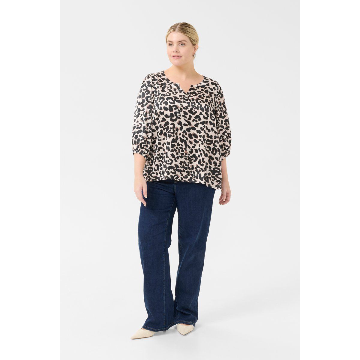 Langarm-Bluse Regular fit Brown Leopard