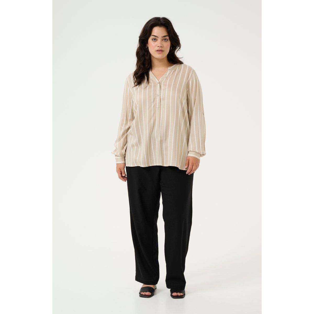 Langarm-Bluse Regular fit Feather Gray / Chalk Stripe grey white