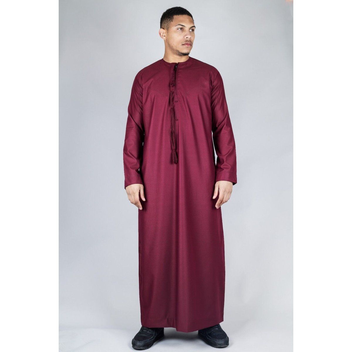 Herren Rote Thobe Emirati Islamische Jubba Robe Eid Quaste Slim Fit